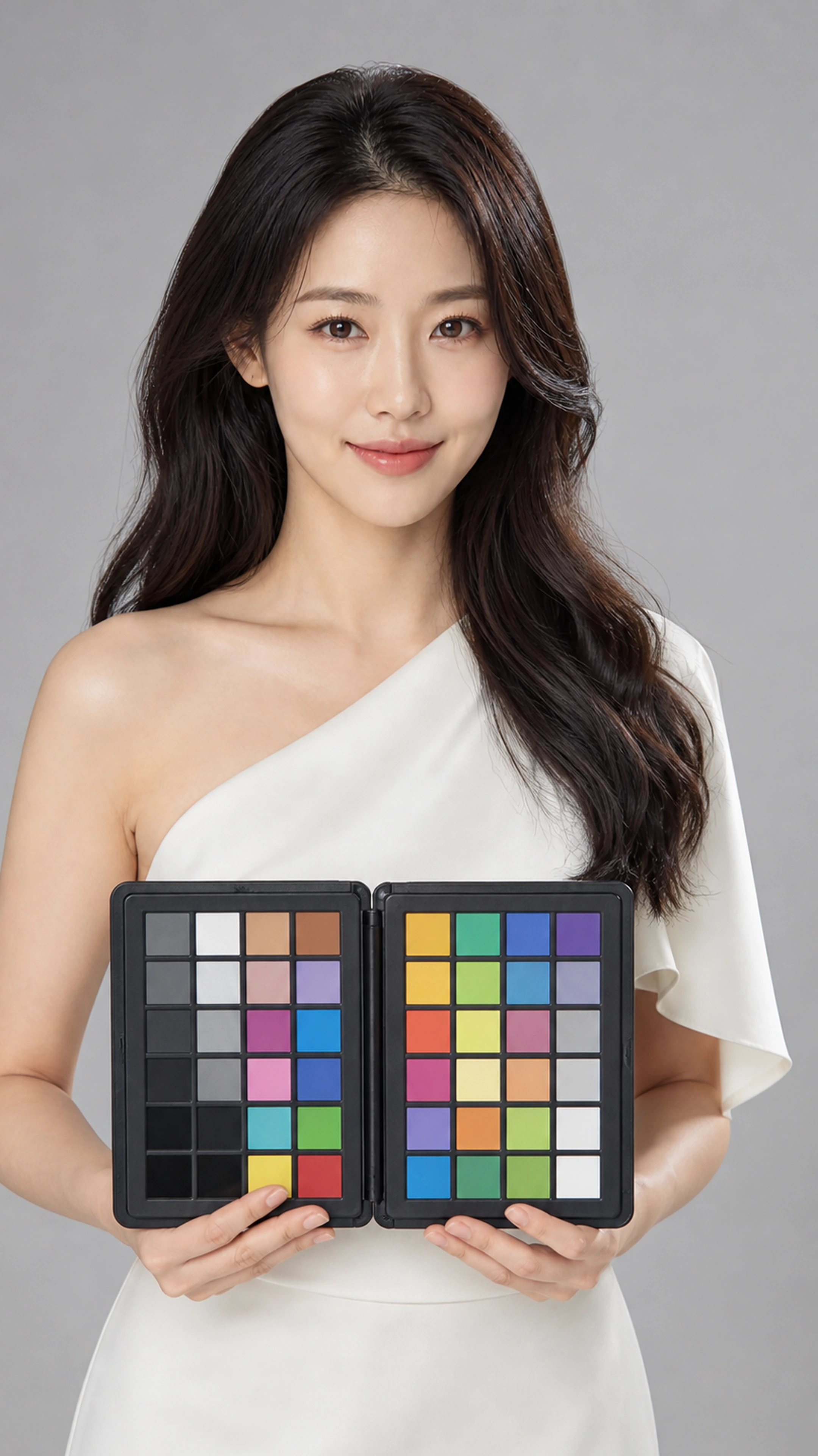 2160×3840 竖版人物原始素材，完整保留人物、色卡和上下构图